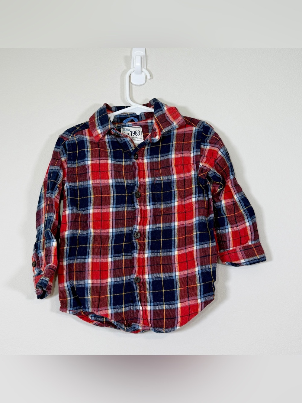 Children Place Shirt Red Navy Blue Plaid Button-Down Flannel Fall Toddler Boy 3T
